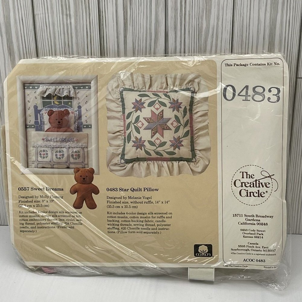Creative Circle Stitchery Kit 0483 Star Quilt Pillow 1988 Sealed Package Unused
